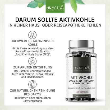 Aktivkohle | Food Chemicals Codex | 180 Kapseln - HS Activa