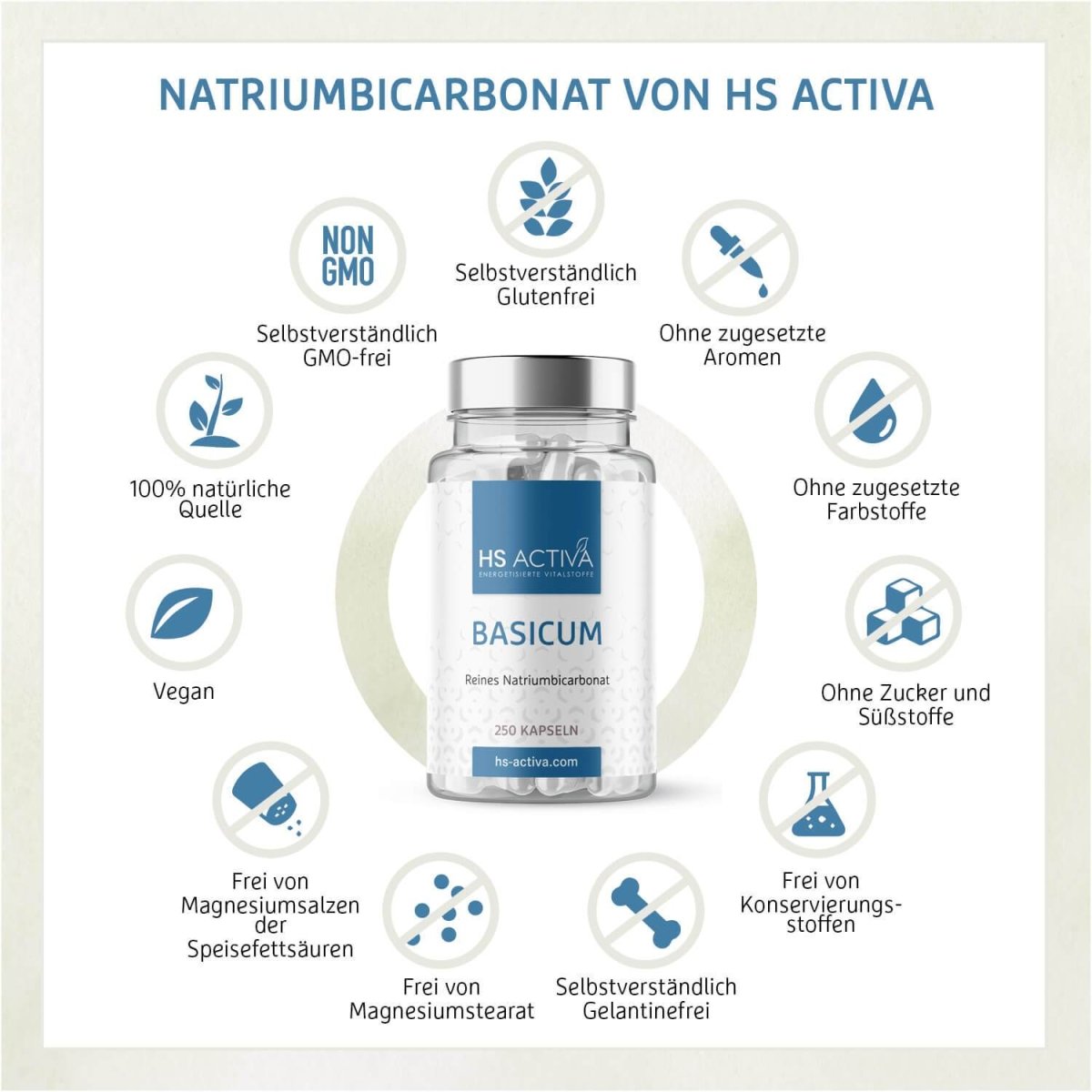 Basicum Natriumbicarbonat | Natron (250 Kapseln oder 400 g Pulver) - HS Activa