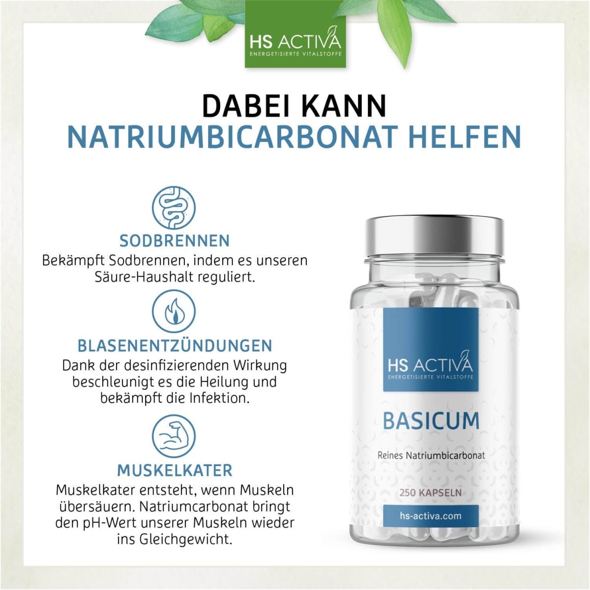 Basicum Natriumbicarbonat | Natron (250 Kapseln oder 400 g Pulver) - HS Activa