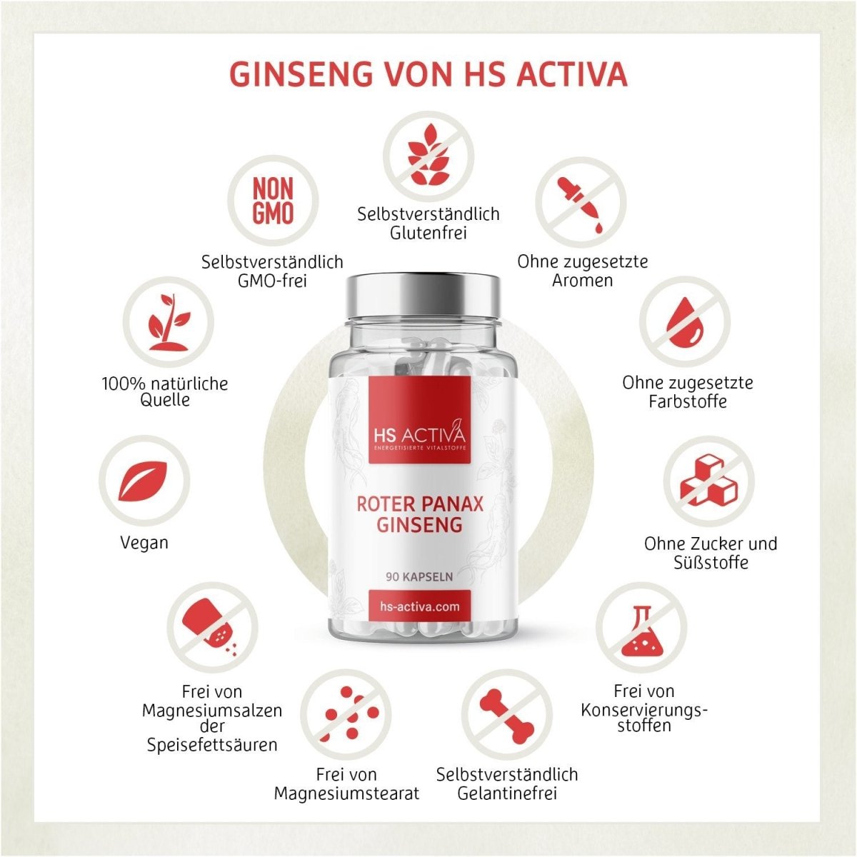 Ginseng I Panax Ginseng Extrakt 80% I Stärkt die Stresstoleranz & wirkt belebend auf Körper und Geist - HS Activa