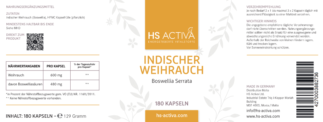 Indischer Weihrauch | Boswellia Serrata | 80% Boswelliasäuren - HS Activa