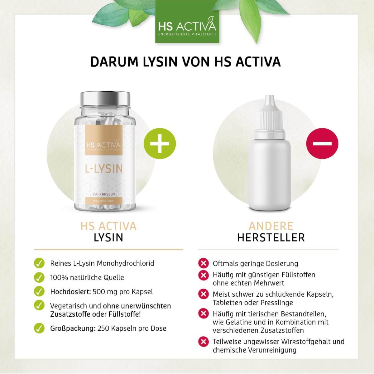 L-Lysin Monohydrochlorid (Großpackung: 250 Kapseln) - HS Activa