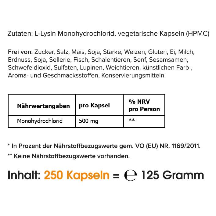 L-Lysin Monohydrochlorid (Großpackung: 250 Kapseln) - HS Activa