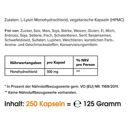 L-Lysin Monohydrochlorid (Großpackung: 250 Kapseln) - HS Activa