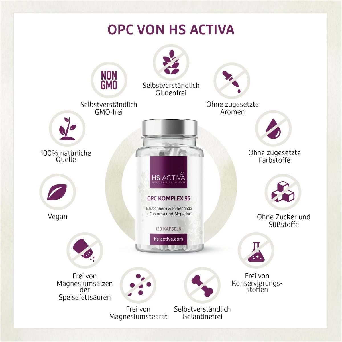 OPC Komplex 95 - Traubenkern & Pinienrinde + Curcuma und Bioperine (120 Kapseln) - HS Activa