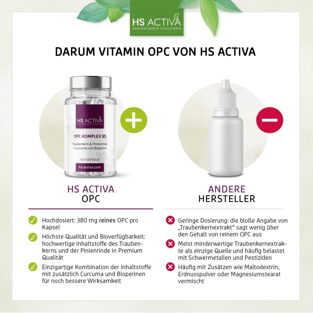 OPC Komplex 95 - Traubenkern & Pinienrinde + Curcuma und Bioperine (120 Kapseln) - HS Activa