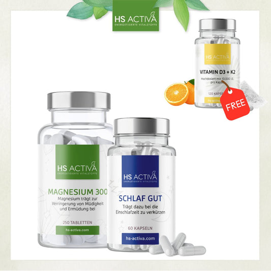 Schlaf Gut Set (Schlaf Gut + Magnesium) + Gratis Vitamin D3+K2 - HS Activa