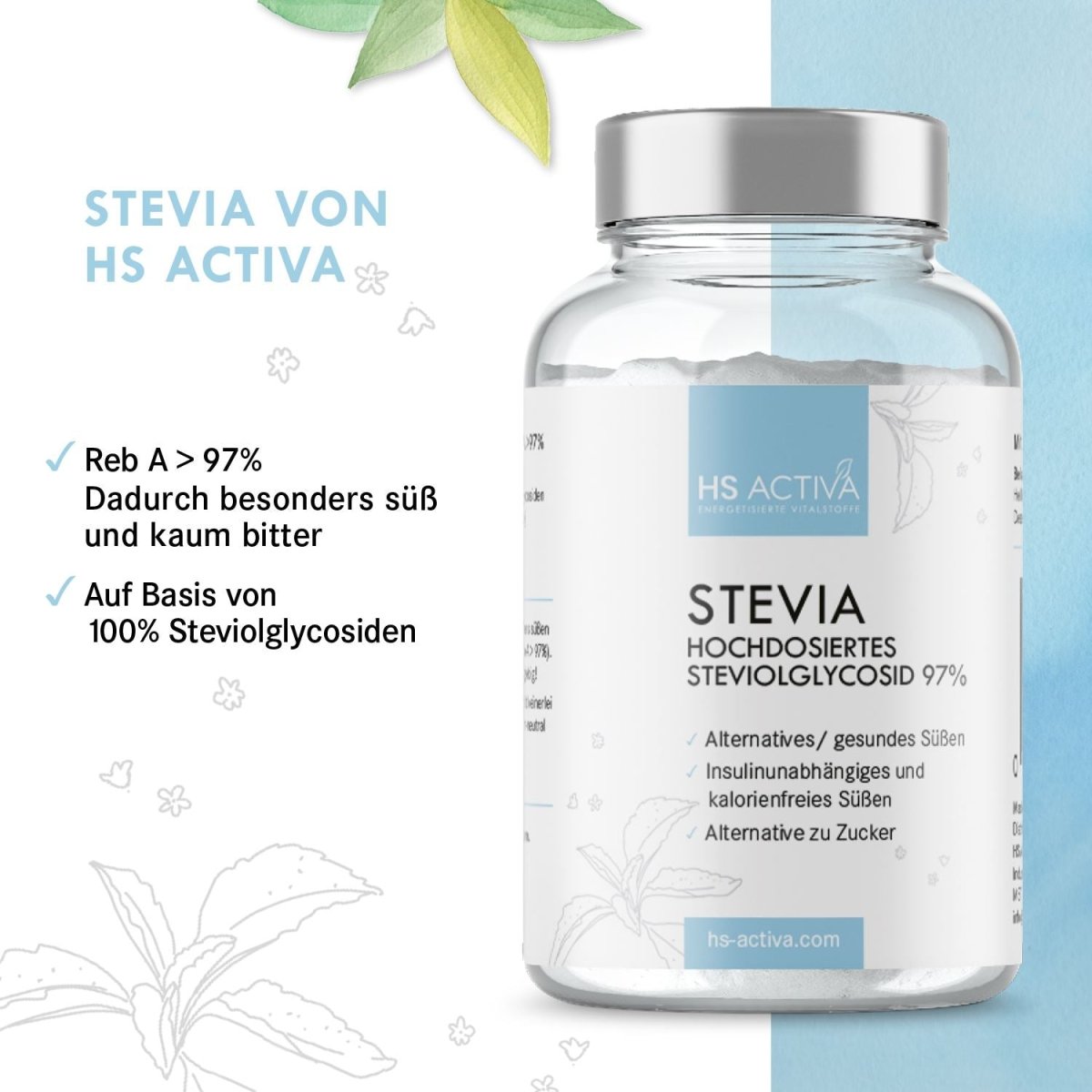 Stevia | Steviolglycosid 97% | Gesundes Süßen | Alternative zu Zucker | 25 Gramm - HS Activa