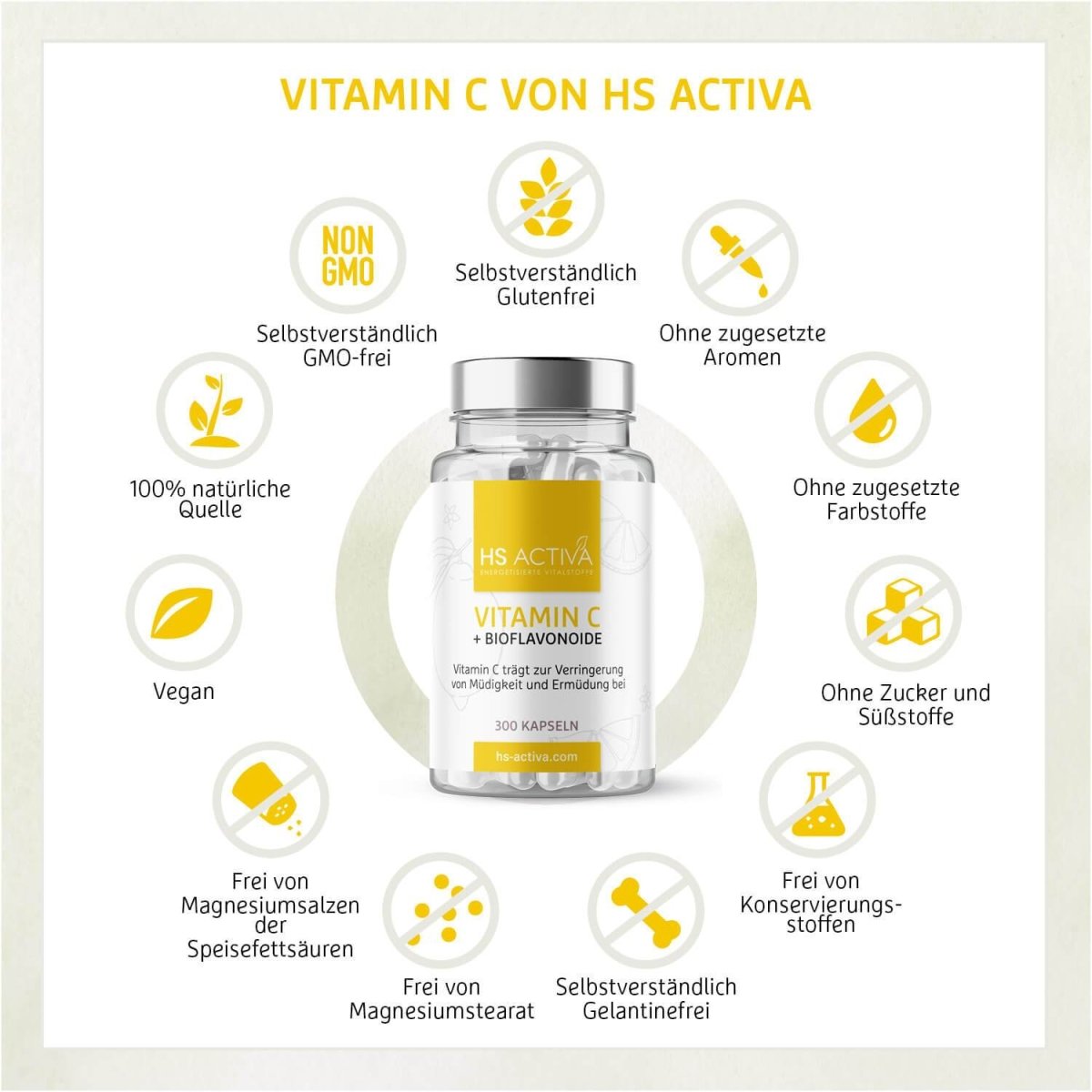 Vitamin C (300 Kapseln oder 300 g Pulver) - HS Activa