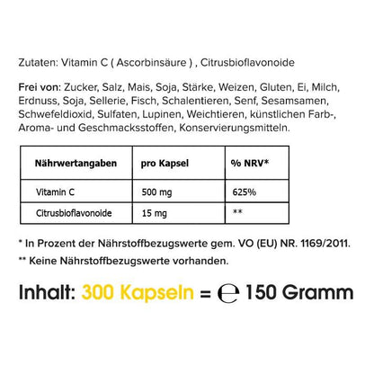 Vitamin C (300 Kapseln oder 300 g Pulver) - HS Activa