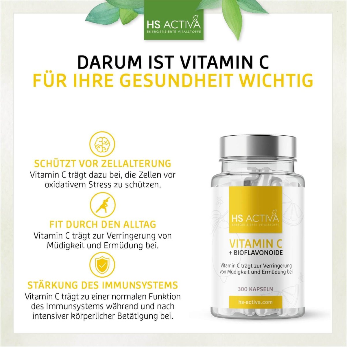 Vitamin C (300 Kapseln oder 300 g Pulver) - HS Activa