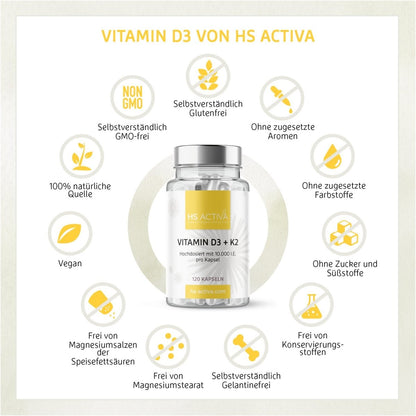 Vitamin D3 + K2 (Hochdosiert: 10.000 IE oder 30.000 IE) - HS Activa