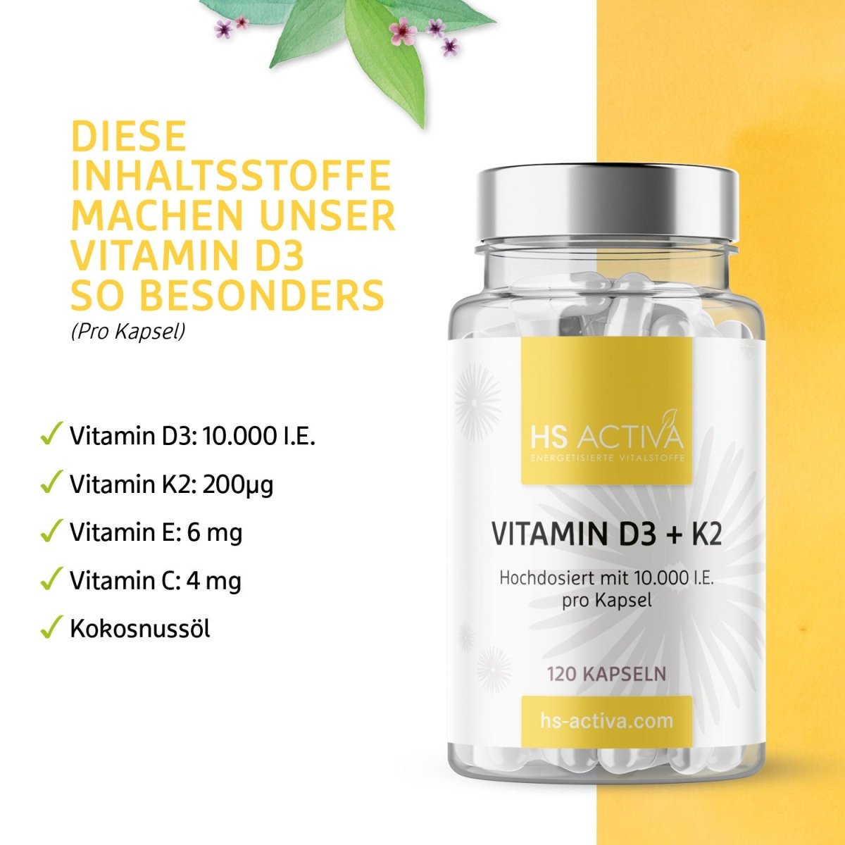 Vitamin D3 + K2 (Hochdosiert: 10.000 IE oder 30.000 IE) - HS Activa