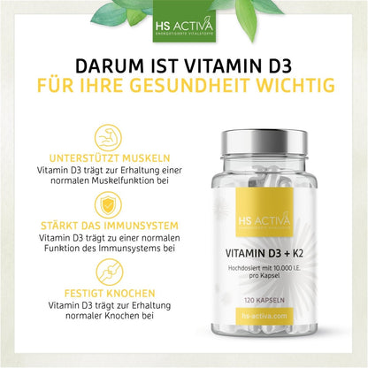 Vitamin D3 + K2 (Hochdosiert: 10.000 IE oder 30.000 IE) - HS Activa