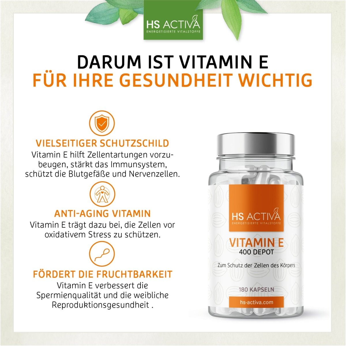 Vitamin E | Hochdosiert mit 400 IU | 180 Kapseln - HS Activa