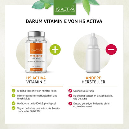 Vitamin E | Hochdosiert mit 400 IU | 180 Kapseln - HS Activa