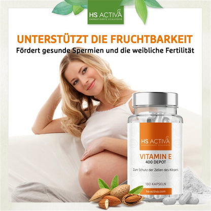 Vitamin E | Hochdosiert mit 400 IU | 180 Kapseln - HS Activa