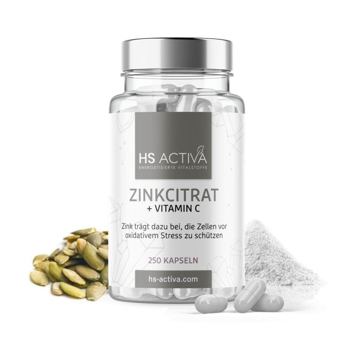 Zink + Vitamin C | Großpackung: 250 Kapseln - HS Activa